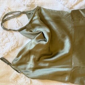 PrettyLittleThing Sage Green Satin Blouse